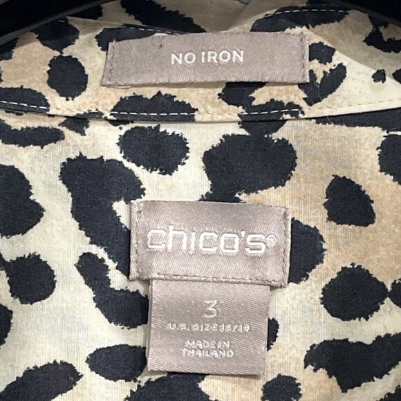 Chicos Top Womens 3 XL 18 No Iron Animal Print Leopard Button Down Tunic Office - Picture 3 of 6